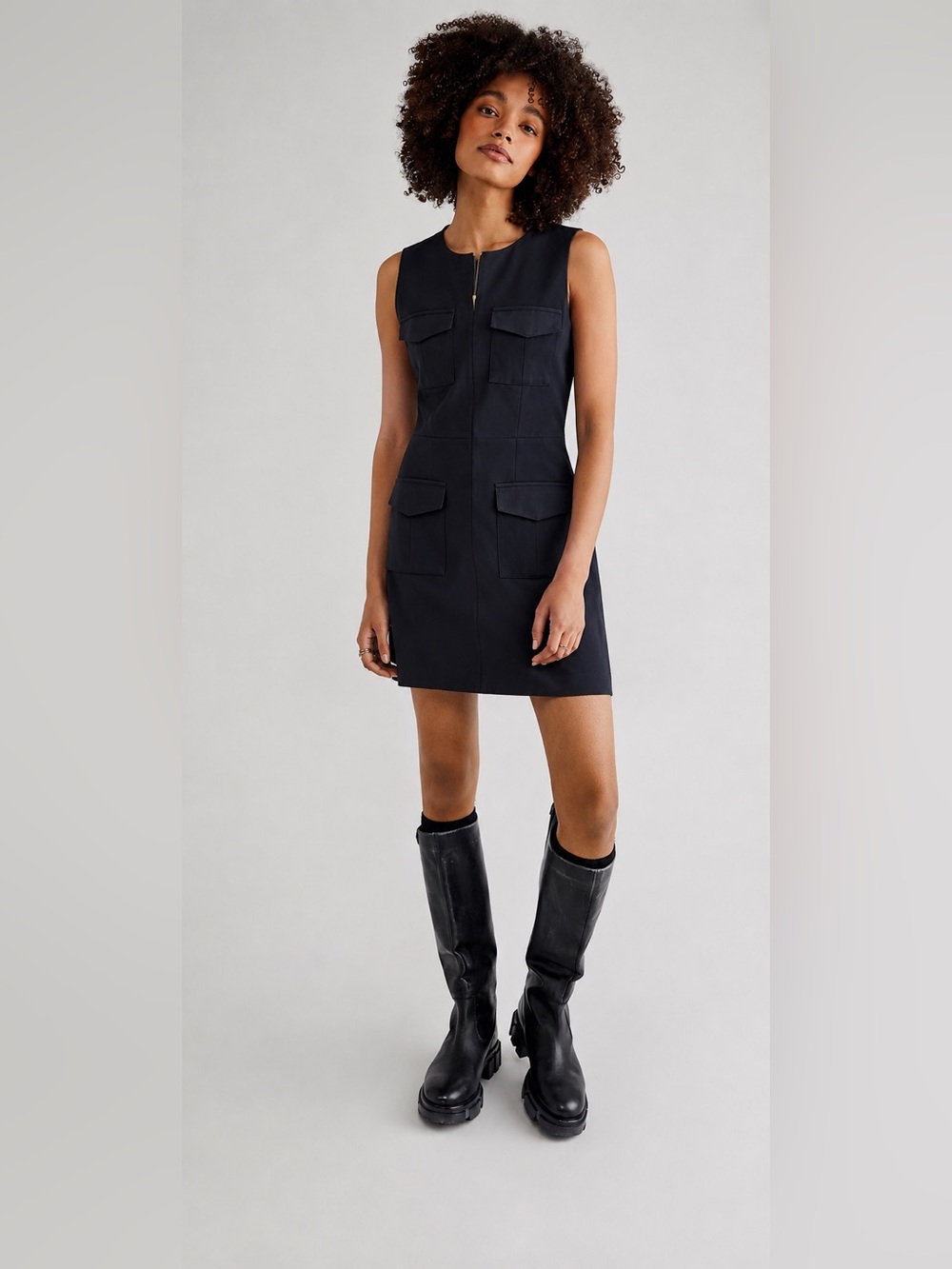 H&M Black Sleeveless utility Dress with Flap cargo Pockets